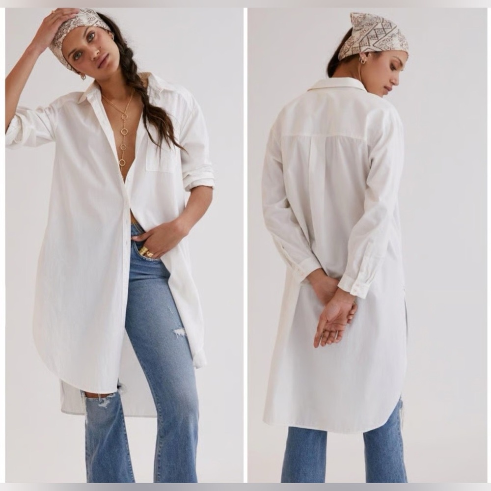 Anthropologie Undiscovered Eye White Poplin Maxi Button-Down Tunic Shirt M NWT